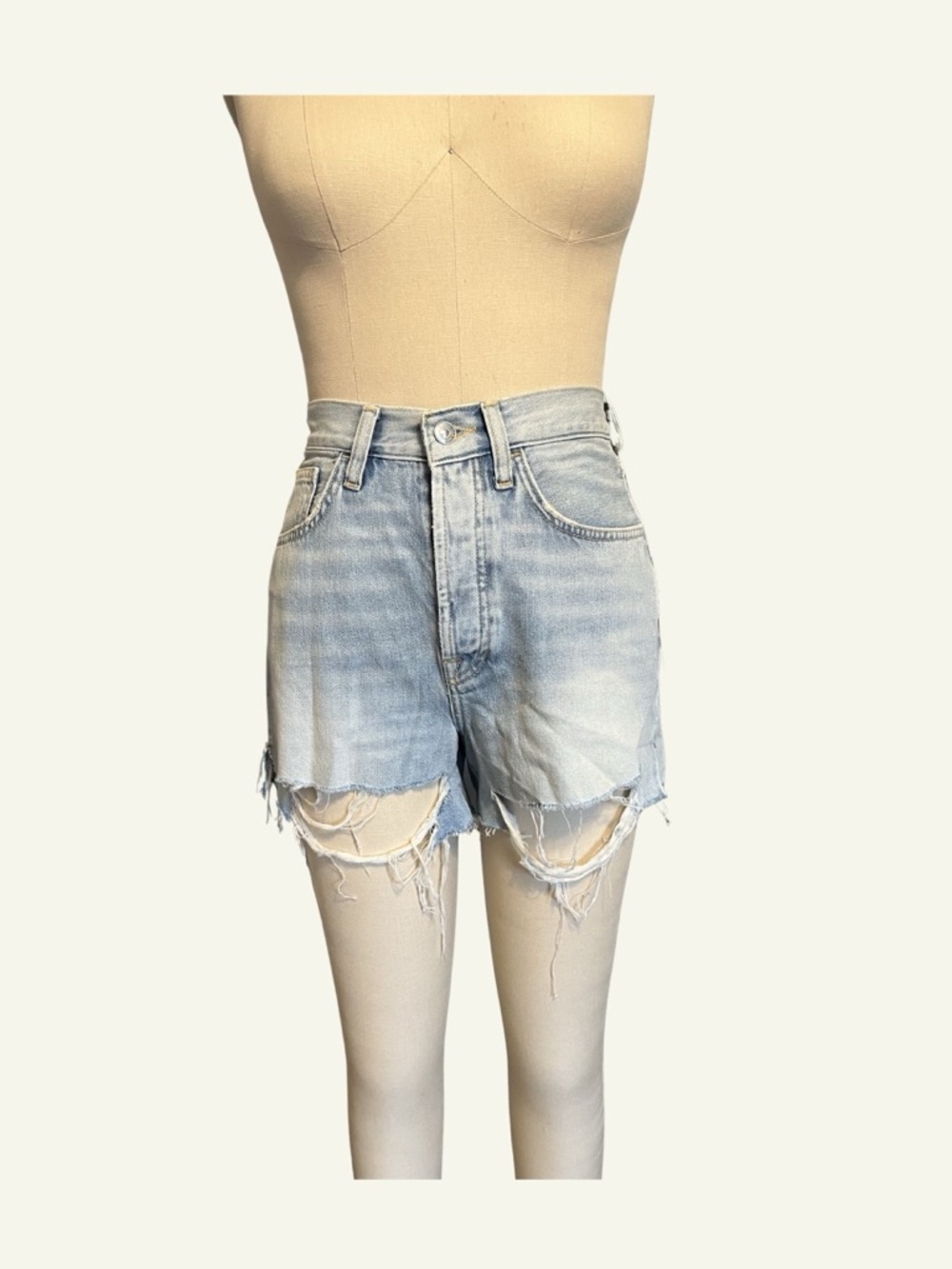 7 For All Mankind Light Blue Distressed Denim Jean Shorts
